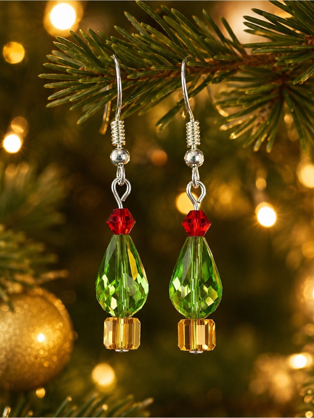 Handmade Swarovski Crystal Christmas Tree Earrings-Swarovski VIP Member Creation